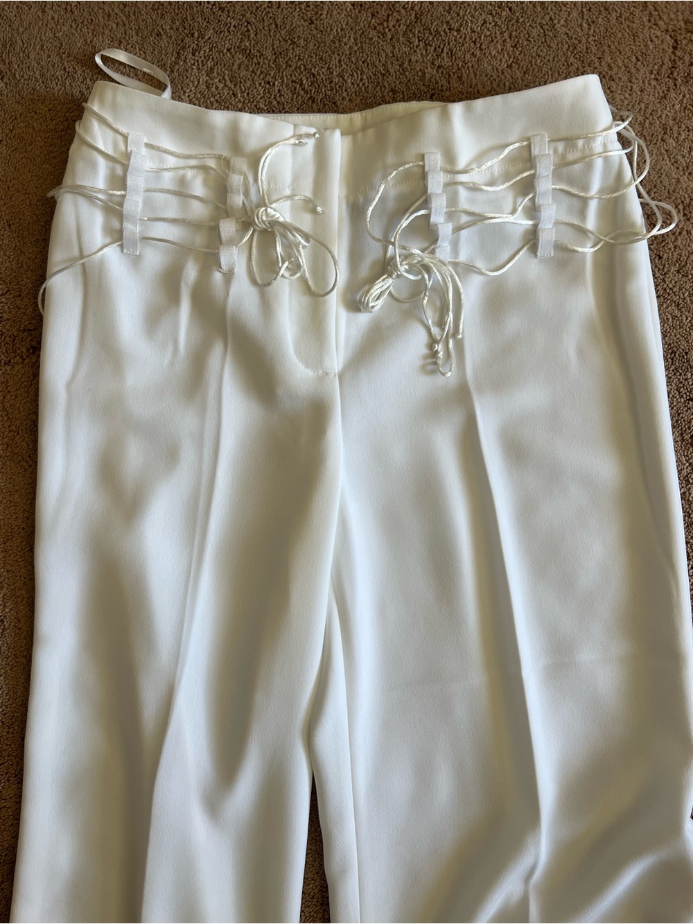 Women's White Lace-Up Wide Leg Pants
